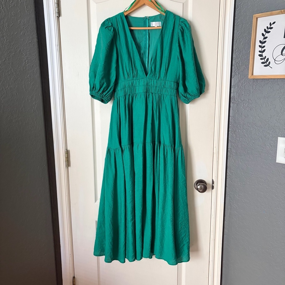 Billy J Green Puff Sleeve Flowy Midi Dress, 8 - Picture 3 of 16